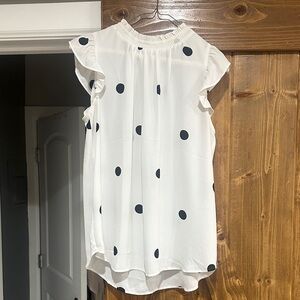 LOFT White Blouse with Black Polka Dots